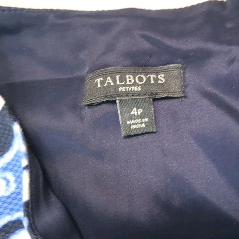 Talbots Blue White Damask Sleeveless Dress Size 4P Petite Cotton Pockets Chic - Picture 5 of 7